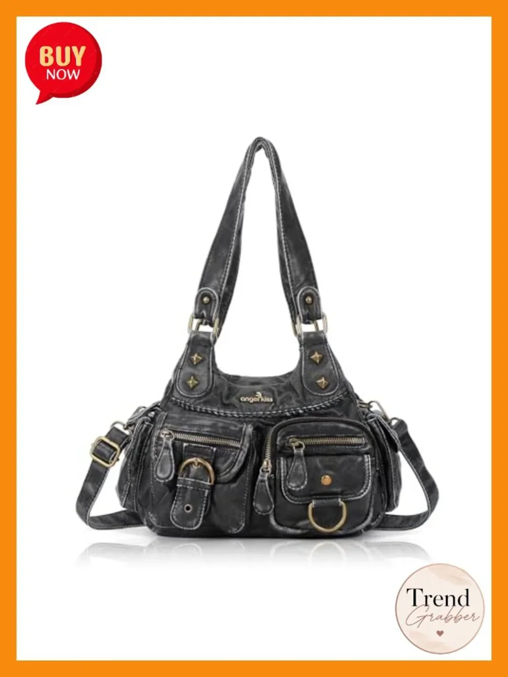 Faux Leather Hobo Crossbody Bag with Zipper Closure, Multiple Pockets, Medium